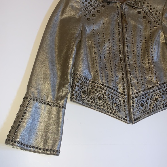 Double D Ranch Studded Gold Crackled Leather Jacket - Women’s Size XS - Picture 6 of 14